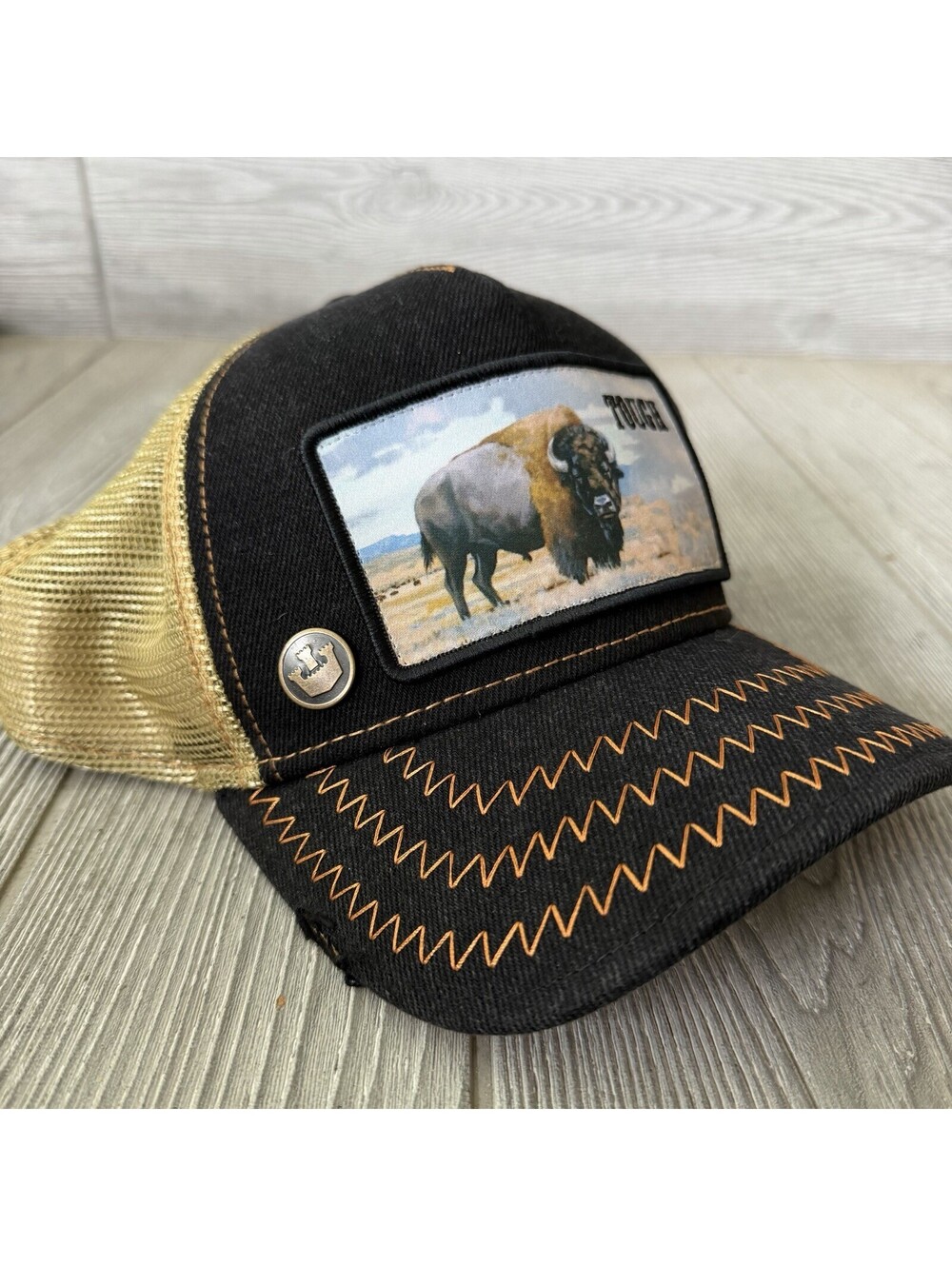 Goorin Bros Built Tough Bison Trucker Hat Black Brown Mesh Snapback Buffalo 🦬